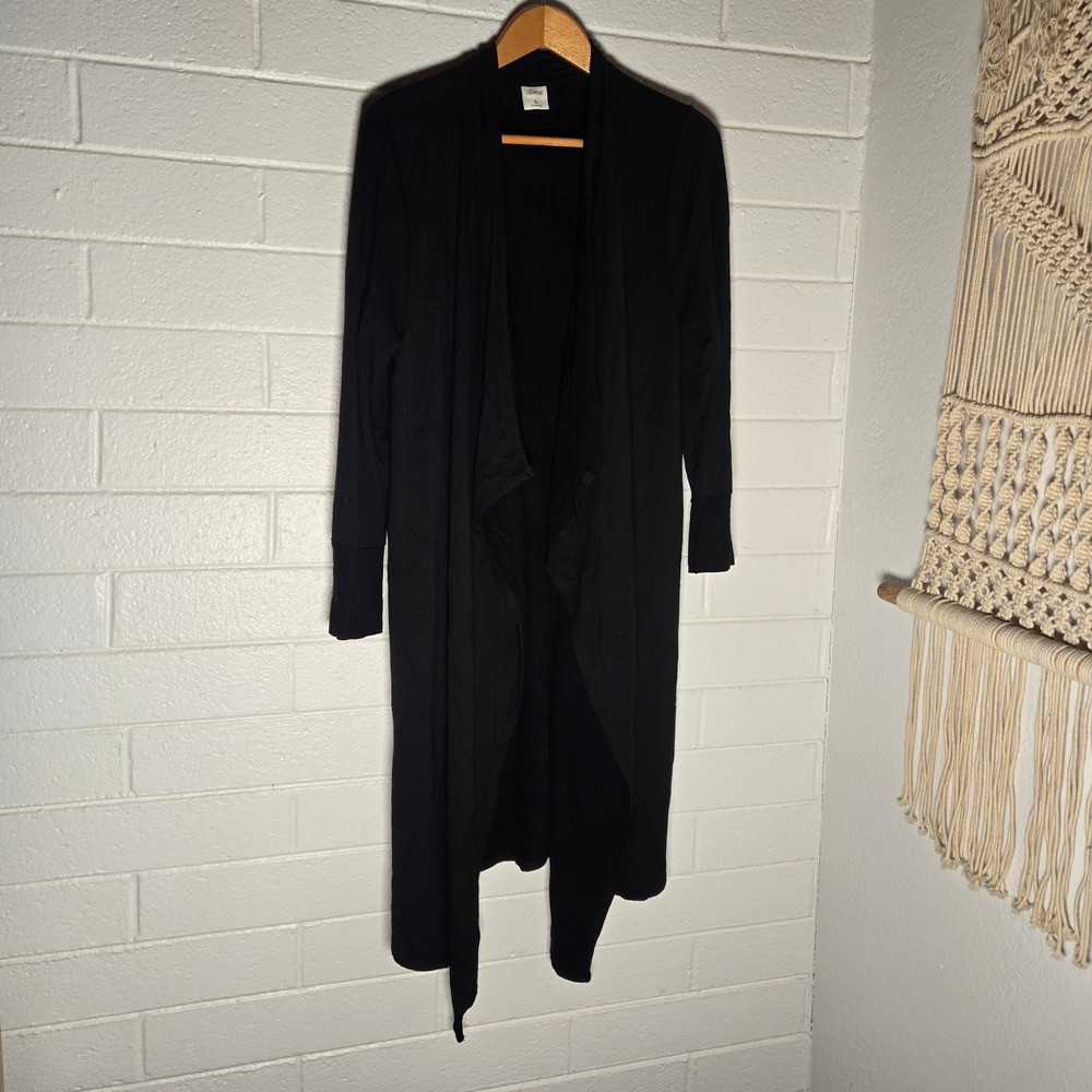 Soma Womens Cardigan Black Modal Spandex Open Front Duster Pockets Loungewear XL
